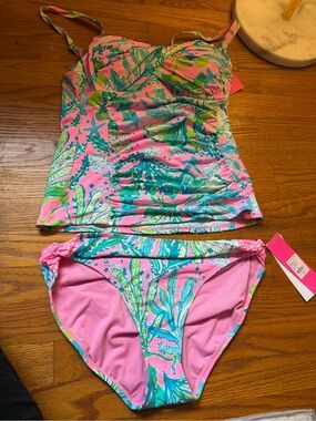Lilly Pulitzer Mandevilla Baby Pink, Aqua & Green Floral Tankini Top